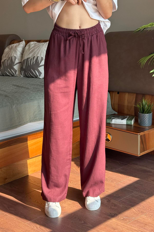 Bordo Keten Pantolon