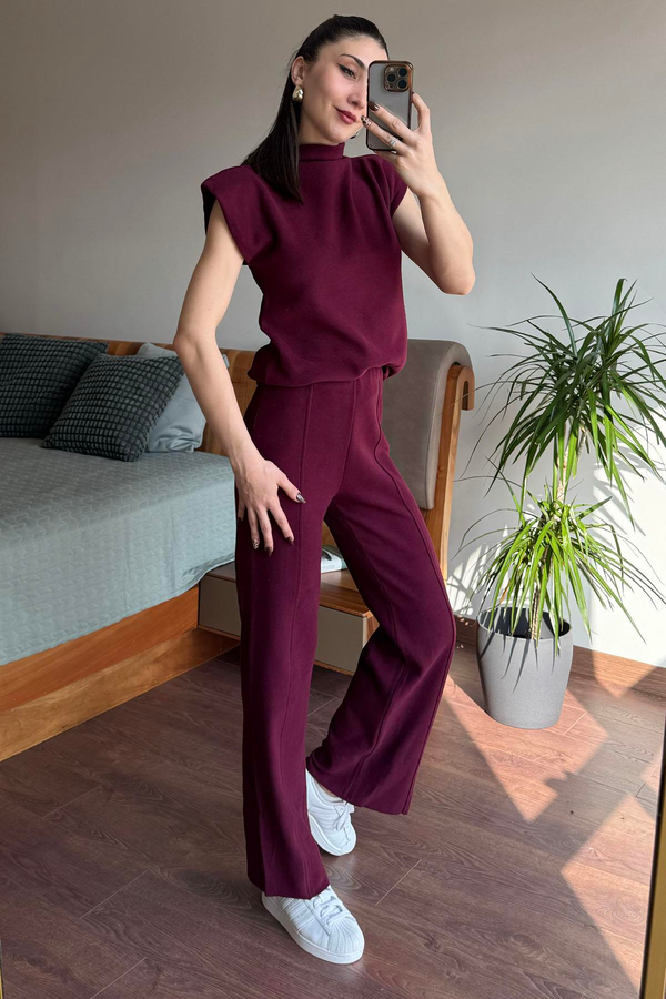Bordo Kosuz Pantolonlu Takım