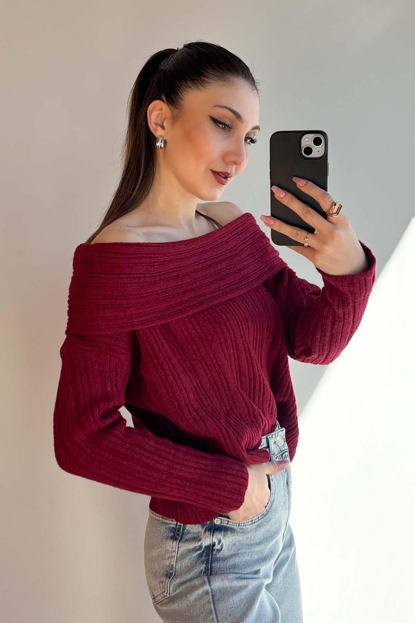 Bordo Madonna Yaka Triko Kazak