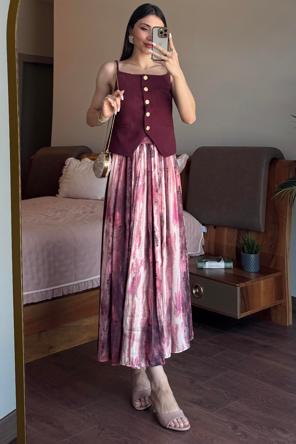 Bordo Metal Düğmeli Yelek