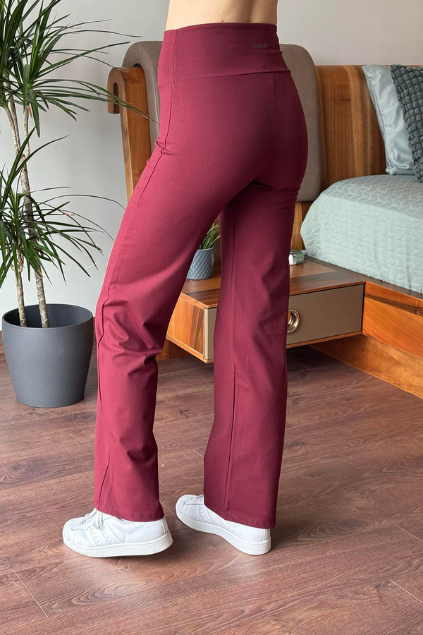 Bordo OYSH Flare Kesim Modal Kumaş Yürüyüş Pantolonu