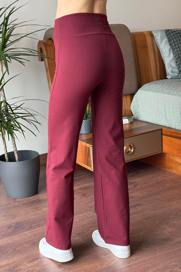 Bordo OYSH Flare Kesim Modal Kumaş Yürüyüş Pantolonu
