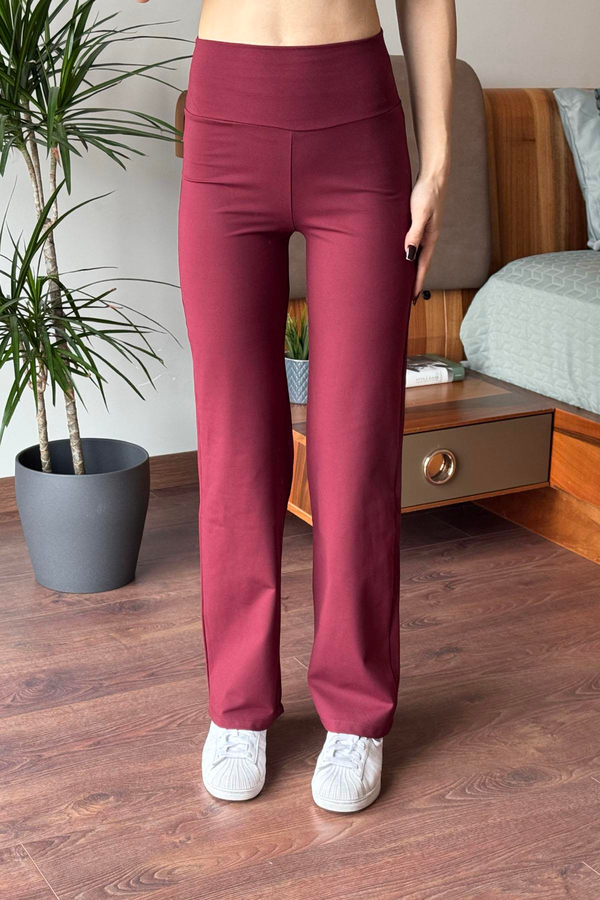 Bordo OYSH Flare Kesim Modal Kumaş Yürüyüş Pantolonu