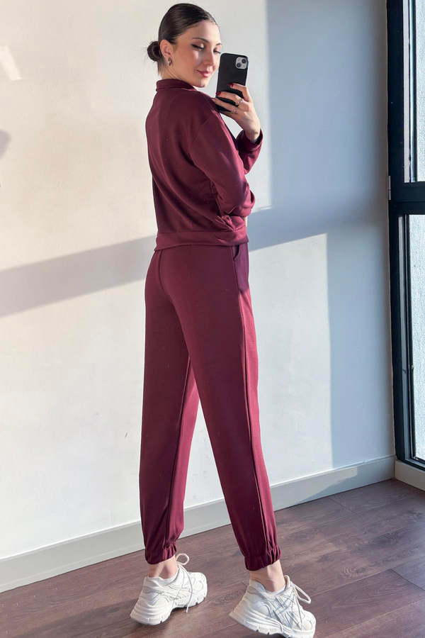 Bordo OYSH Modal Kumaş Yarım Fermuarlı Takım