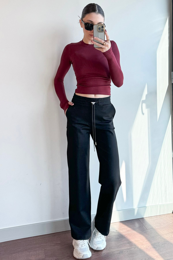 Bordo OYSH Soft Touch Kumaş Parmak Geçmeli Body
