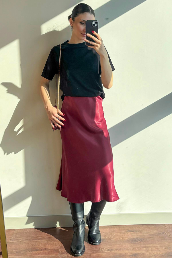 Bordo Saten Verev Etek