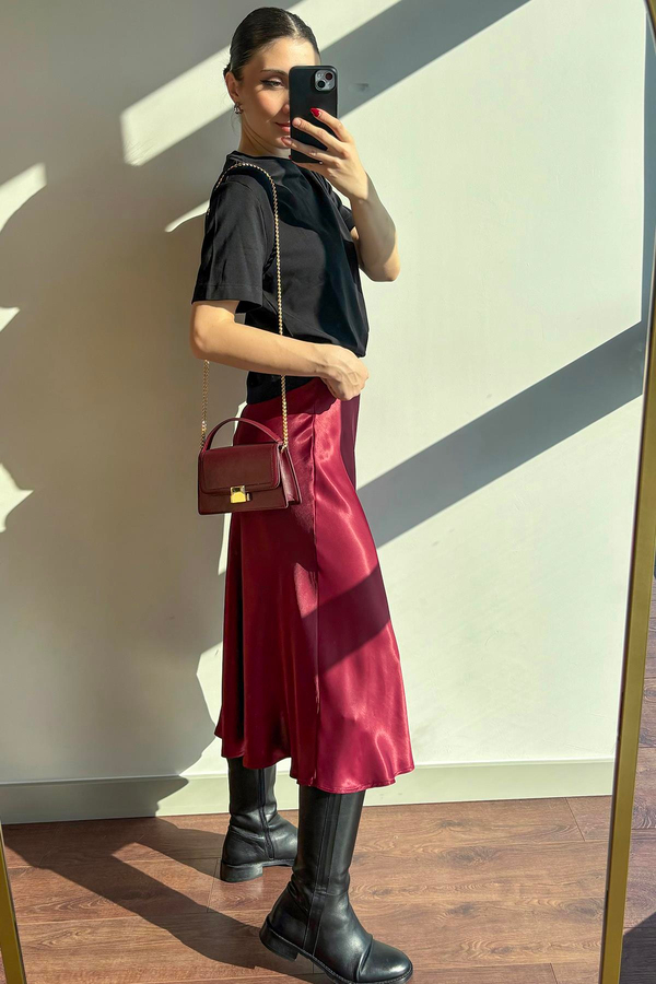 Bordo Saten Verev Etek