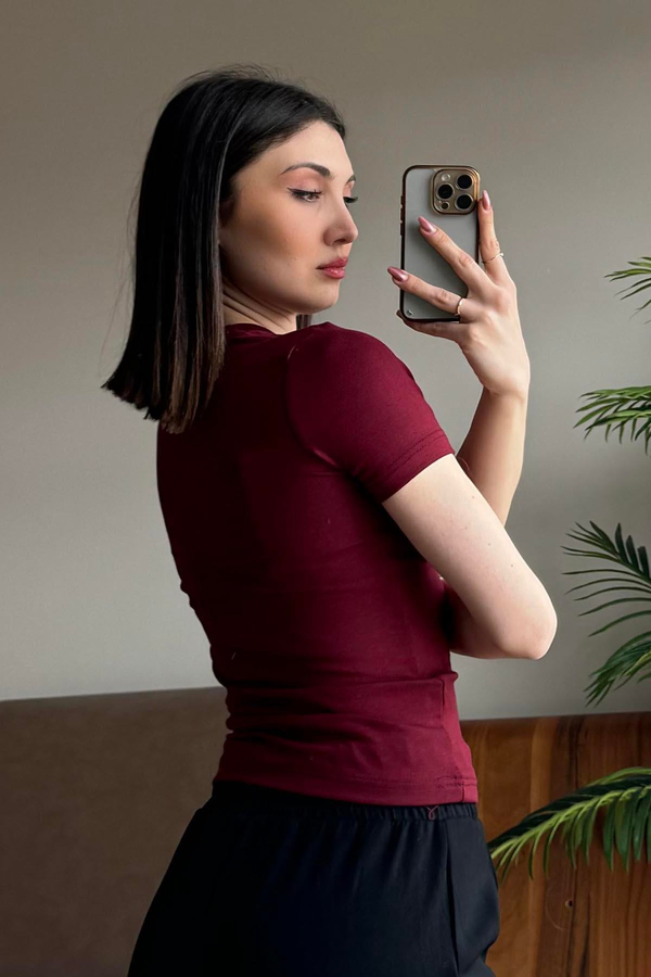 Bordo Soft Touch OYSH Kumaş Kısakollu Modal T Shirt