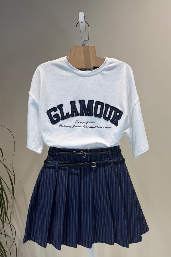 Ekru Glamour Yazı Nakışlı T Shirt