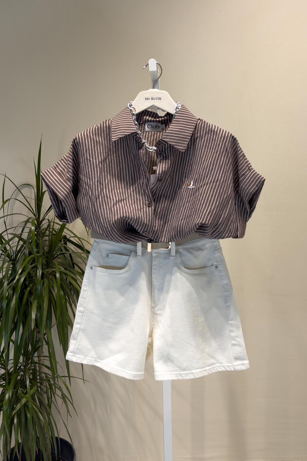 Ekru Mom Fit Şort