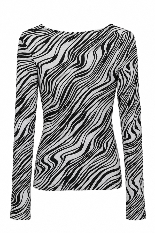 Ekru Siyah Zebra Desenli Bluz