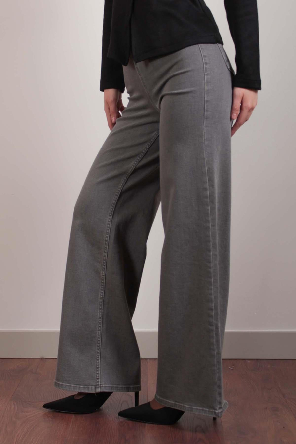 Gri Geniş Paça Ultra Esnek Ön Cepsiz Denim