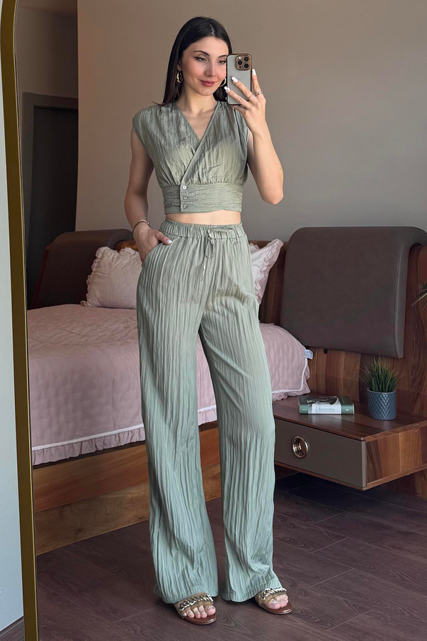 Haki Bluz Pantolon Takım