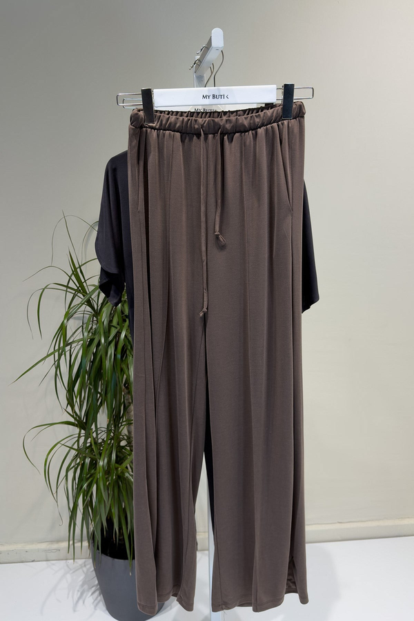 Kahverengi Crop Pantolon Takım