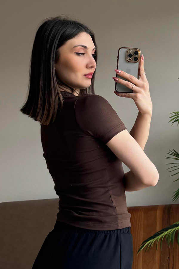 Kahverengi Soft Touch OYSH Kumaş Kısakollu Modal T Shirt
