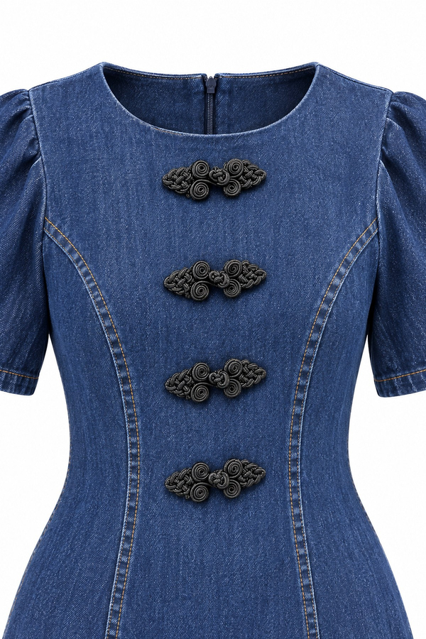 Lacivert Denim Elbise