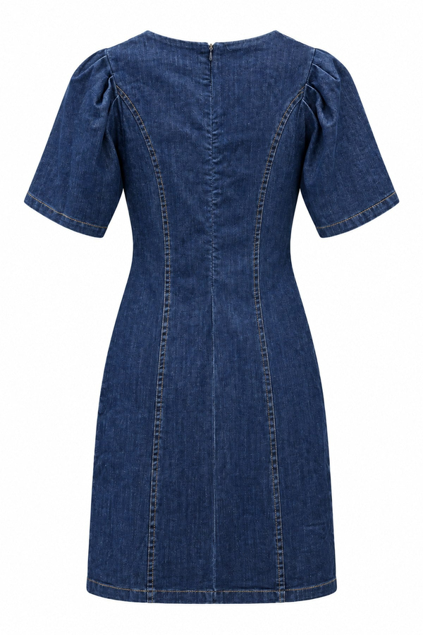 Lacivert Denim Elbise