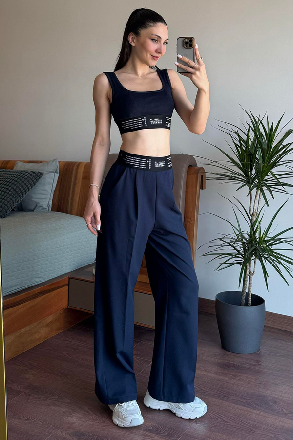 Lacivert Lastik Detaylı Pantolon