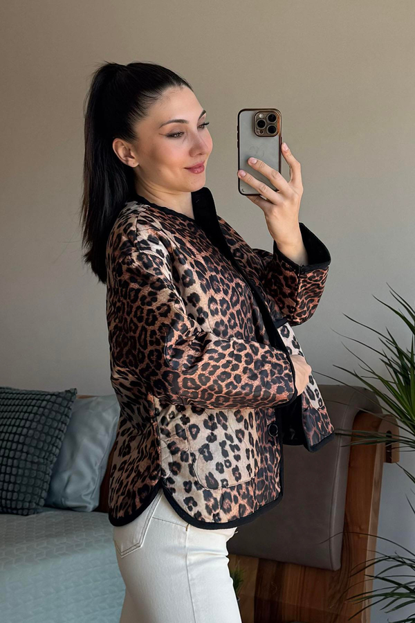 Leopar Desenli Kapitone Mont
