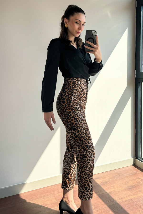 Leopar Önü Flatolu Kumaş  Pantolon