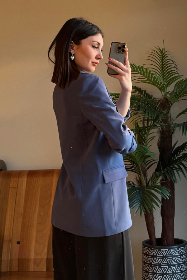Mavi Kol Katlamalı Blazer Ceket