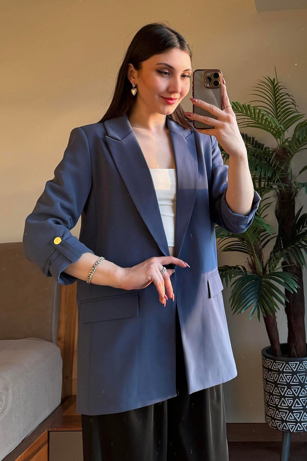 Mavi Kol Katlamalı Blazer Ceket