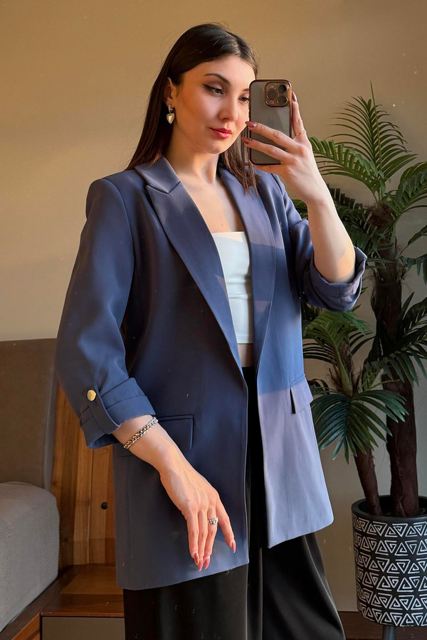 Mavi Kol Katlamalı Blazer Ceket