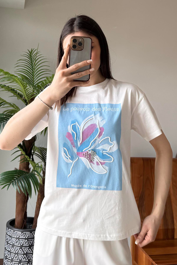 Mavi Le Pouvoir des Fleurs Baskılı T Shirt