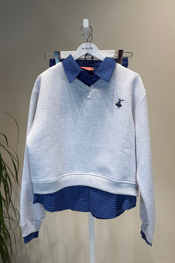 Melanj Gri Küçük Kız İşlemeli Sweatshirt