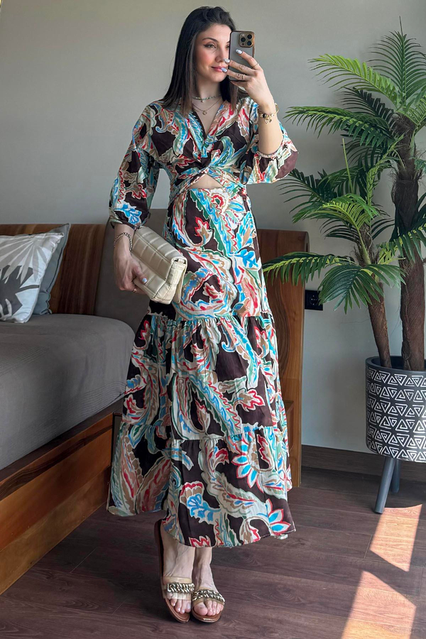 Multi Poplin Desenli Elbise