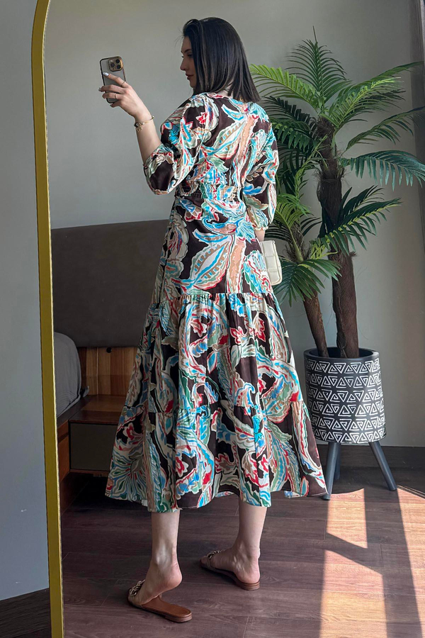 Multi Poplin Desenli Elbise