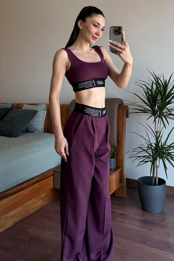 Mürdüm Lastik Detaylı Crop Top Atlet