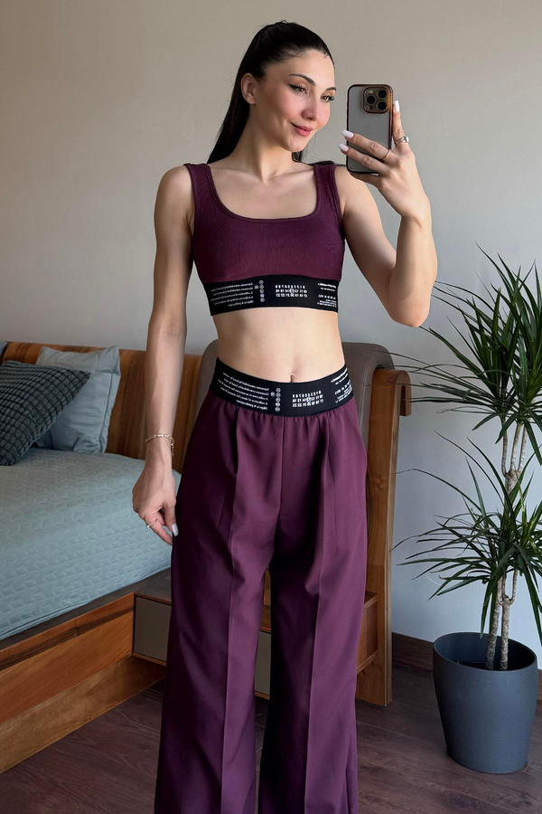 Mürdüm Lastik Detaylı Crop Top Atlet