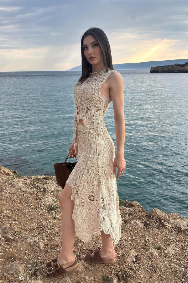 Naturel Örme Etek Bluz Takım