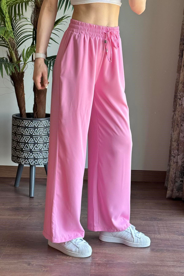 Pembe Beli Lastikli Bol Paça Pantolon