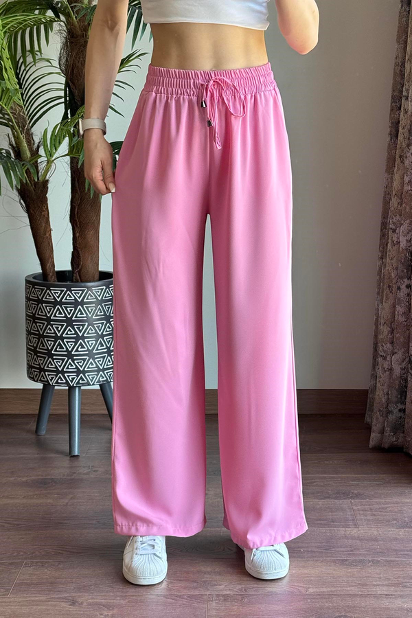 Pembe Beli Lastikli Bol Paça Pantolon