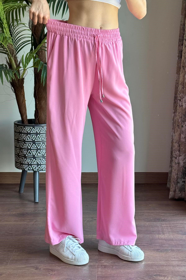 Pembe Beli Lastikli Bol Paça Pantolon