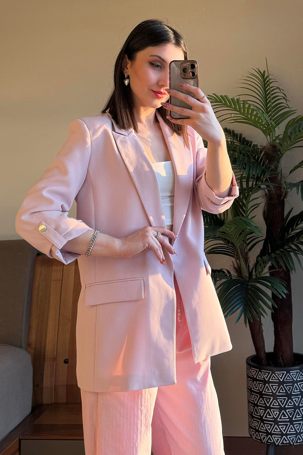 Pembe Kol Katlamalı Blazer Ceket