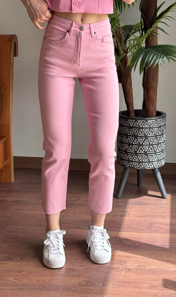 Pembe Paça Kesik Boyfit Jean