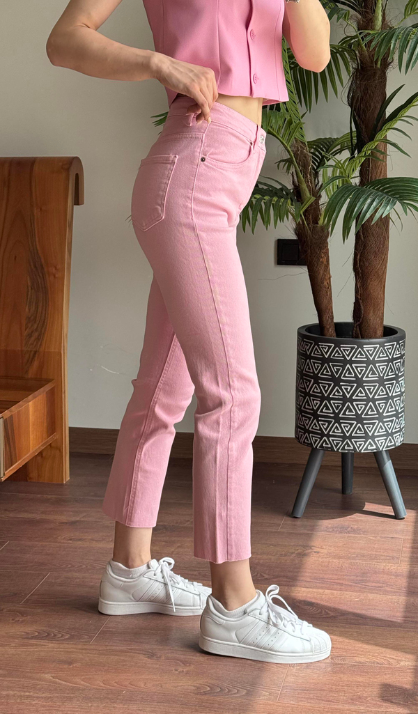 Pembe Paça Kesik Boyfit Jean