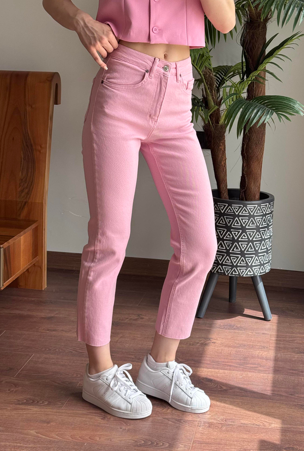 Pembe Paça Kesik Boyfit Jean