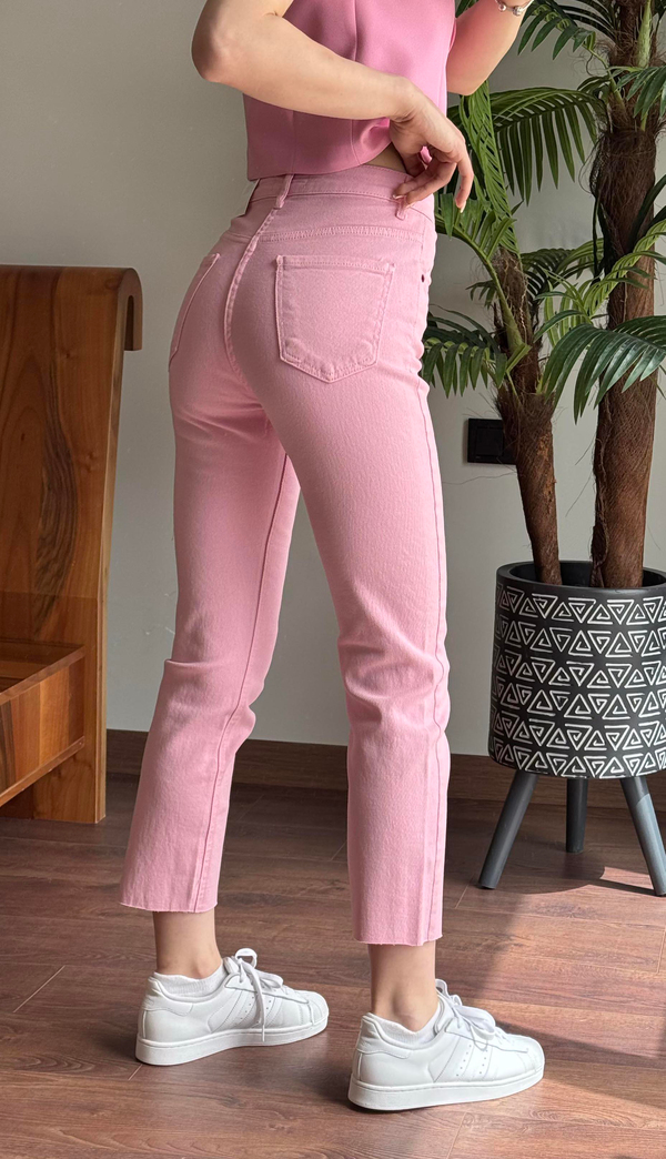 Pembe Paça Kesik Boyfit Jean