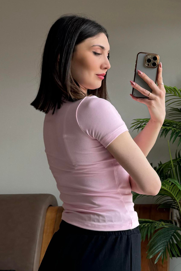 Pembe Soft Touch OYSH Kumaş Kısakollu Modal T Shirt