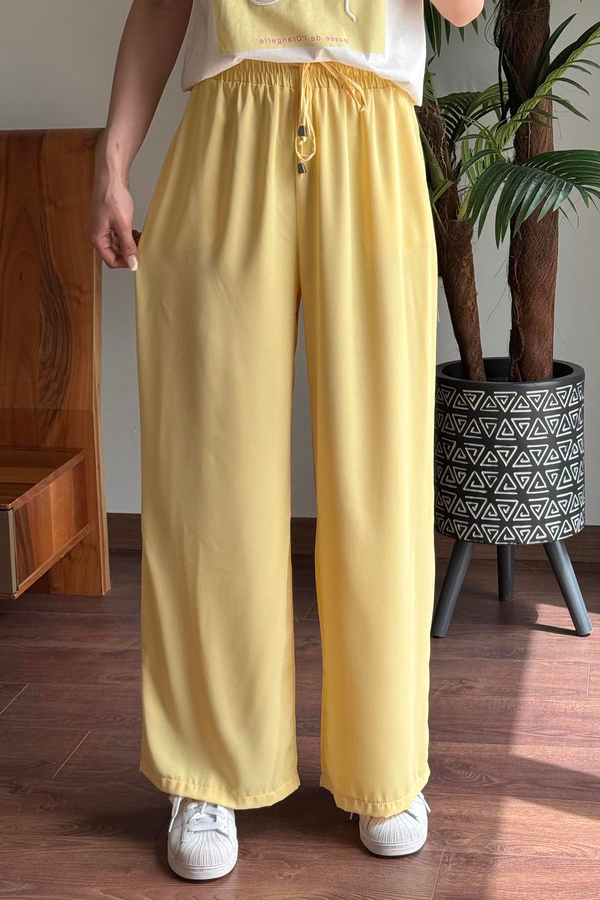 Sarı Beli Lastikli Bol Paça Pantolon