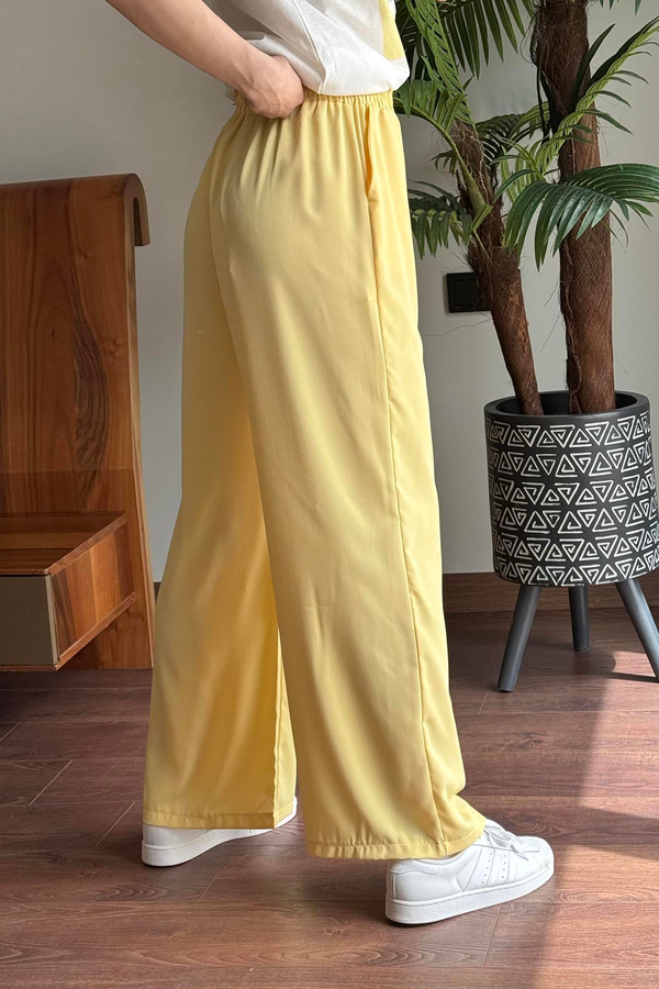 Sarı Beli Lastikli Bol Paça Pantolon
