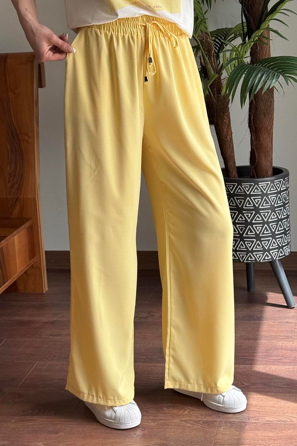 Sarı Beli Lastikli Bol Paça Pantolon