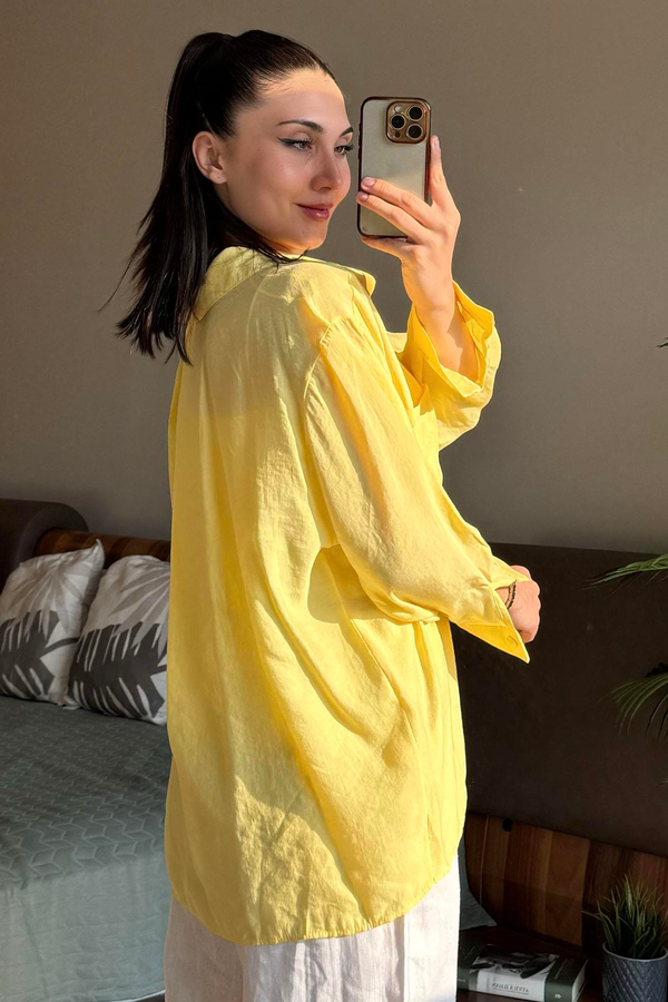 Sarı Düşük Omuzlu Oversize Gömlek