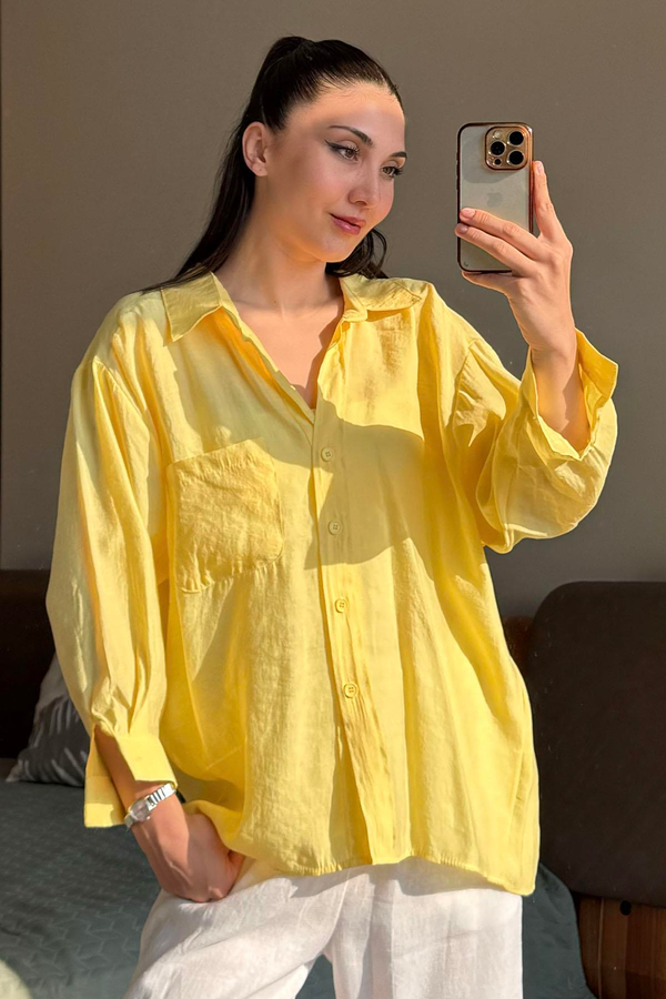 Sarı Düşük Omuzlu Oversize Gömlek