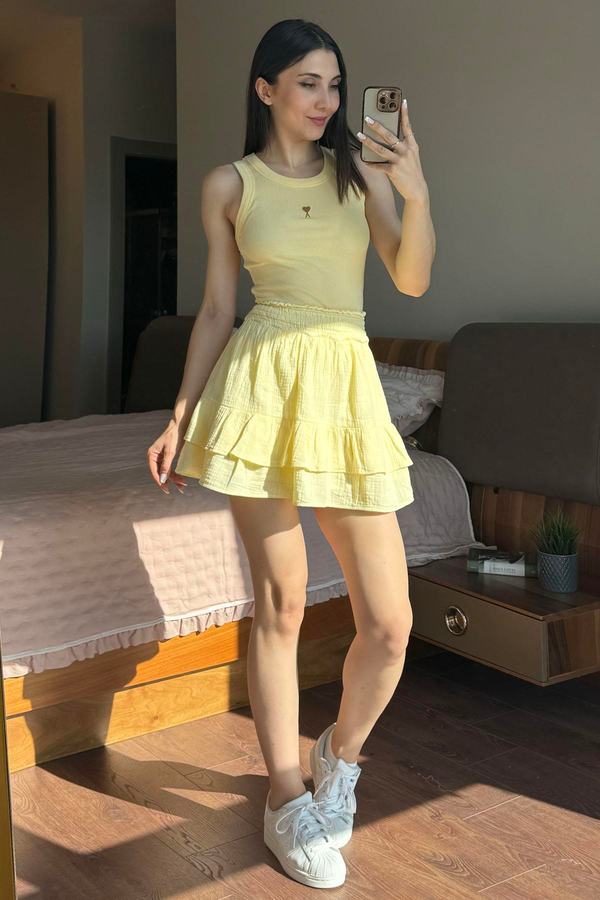 Sarı Gipeli Mini Etek