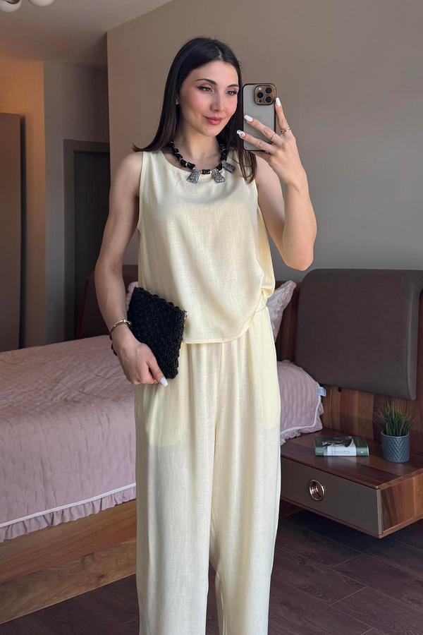 Sarı Keten Şalvar Takım